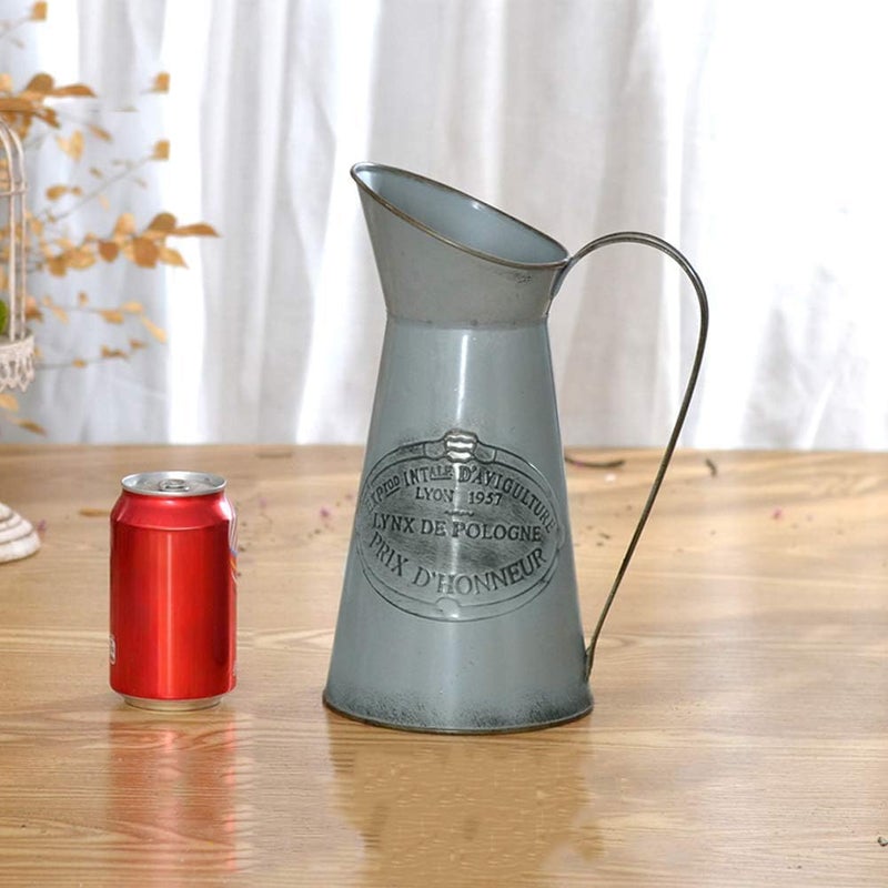 Yoillione Metal Flower Vase, Rustic Jug Flower Vase Vintage, Shabby Chic Vase for Home Decor, French Country Style Vase, Light Blue - Image 3